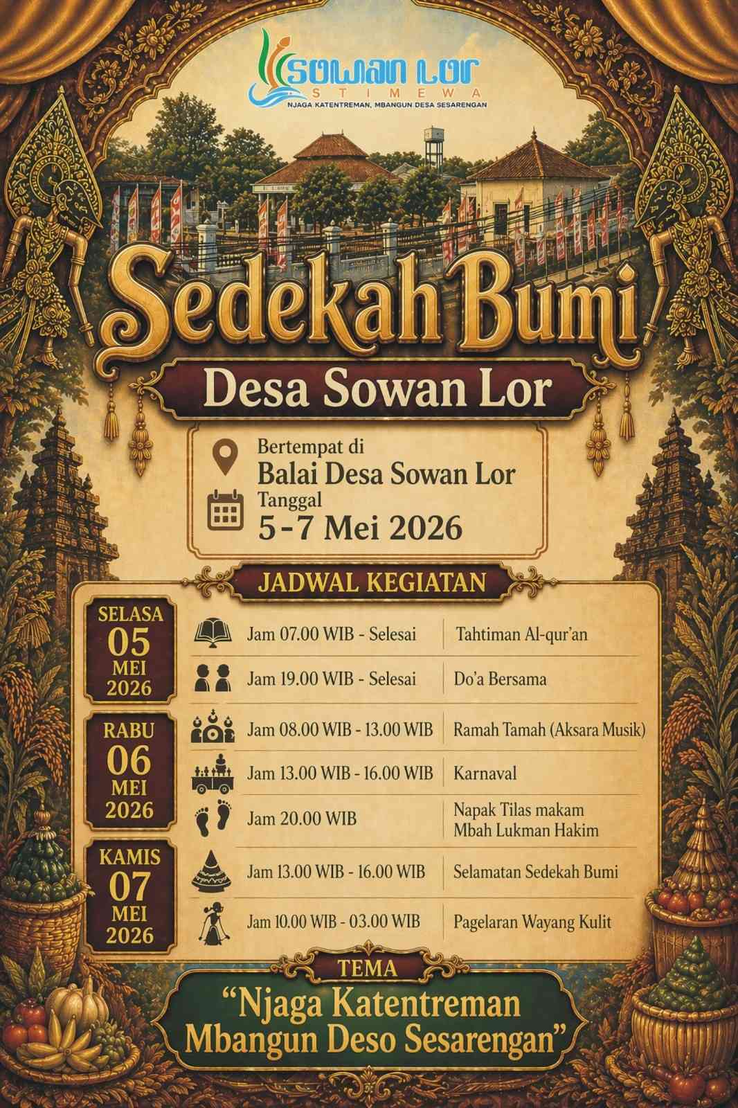 Acara Sedekah Bumi desa Sowan Lor Tahun 2026 Diramaikan dengan Karnaval Budaya dan Pagelaran Wayang